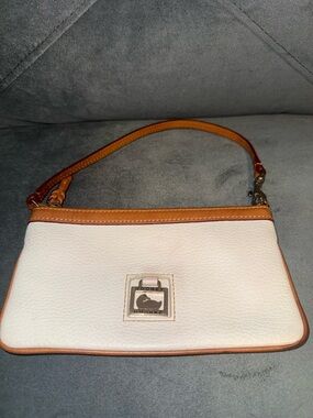 Dooney & Bourke White and Tan Pebbled Leather Wristlet
